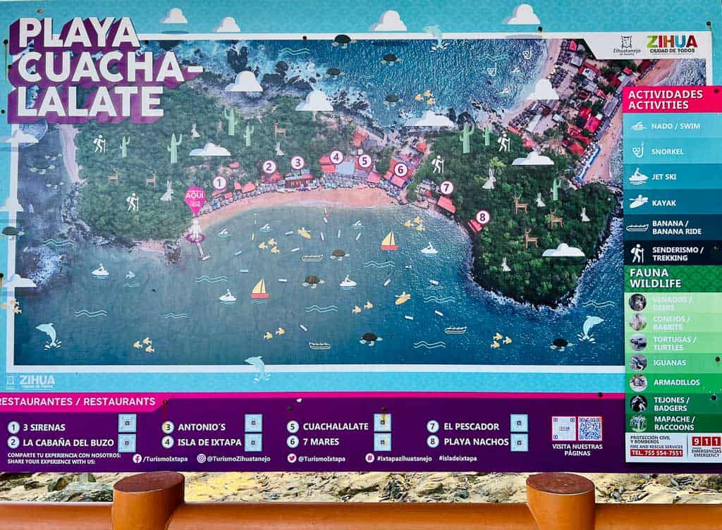 Playa Cuachalalate Information Board activities isla ixtapa island