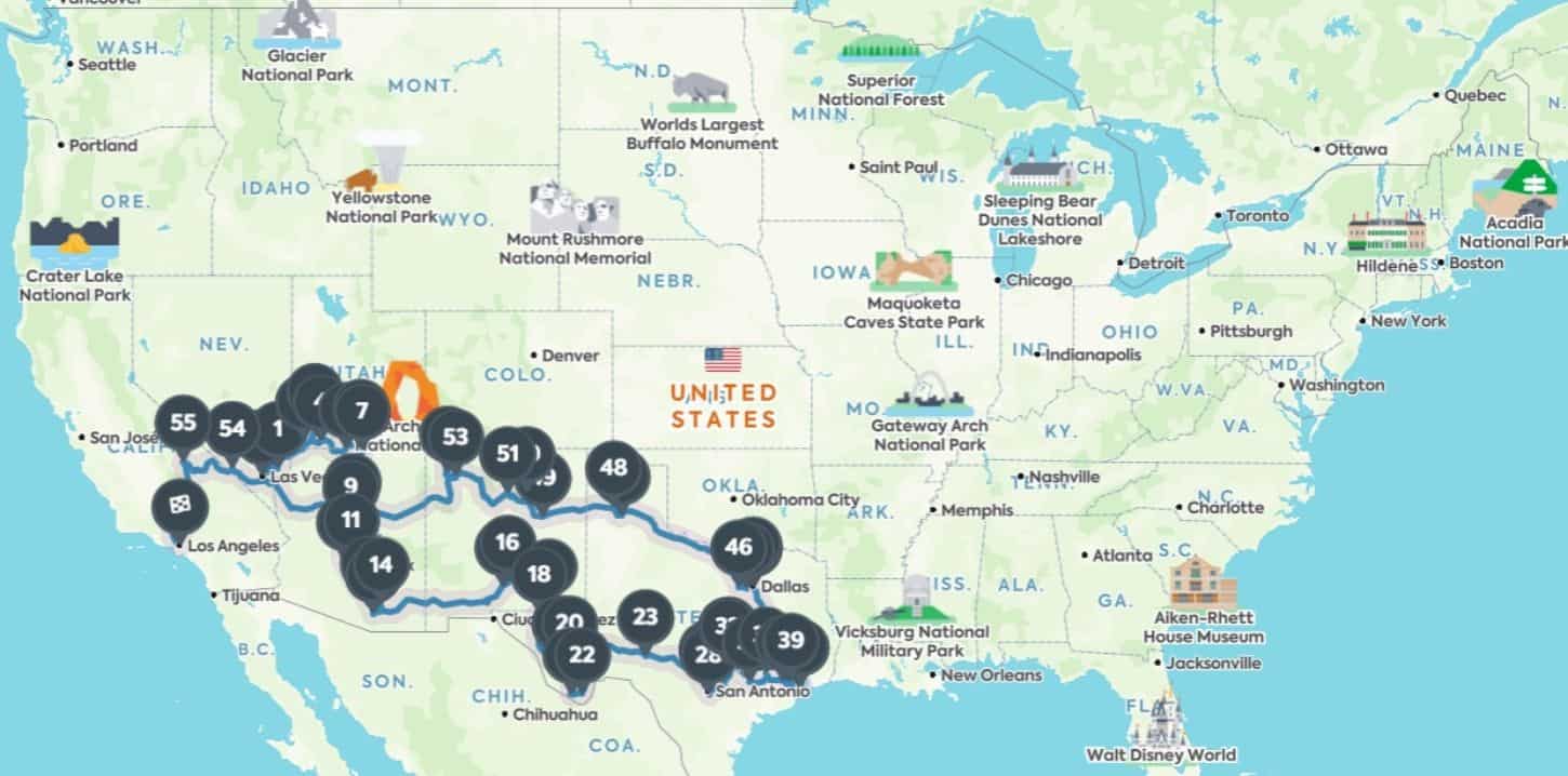 american southwest road trip map