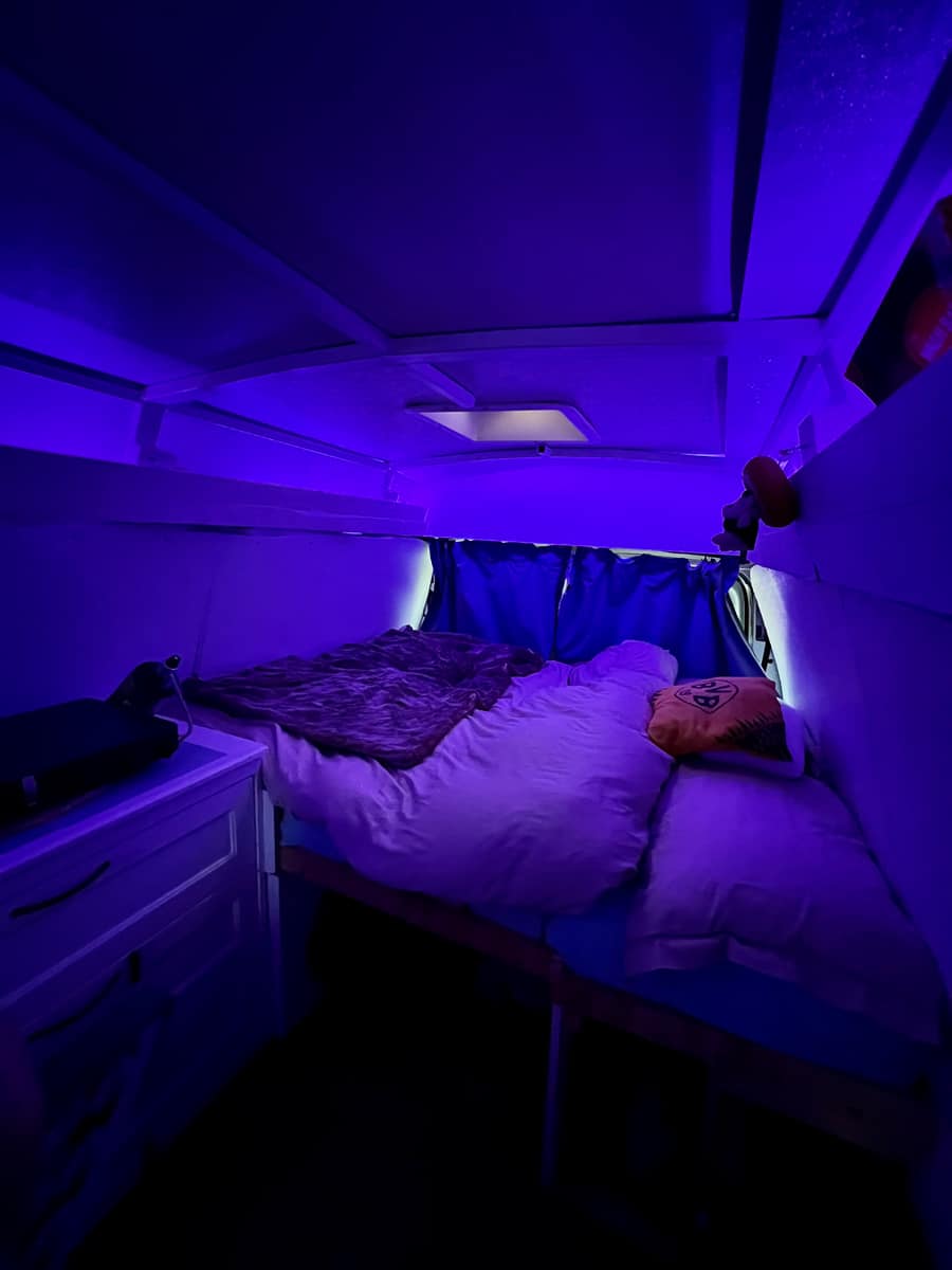 van marketing picture to sell a camper van fast bedroom neon lights