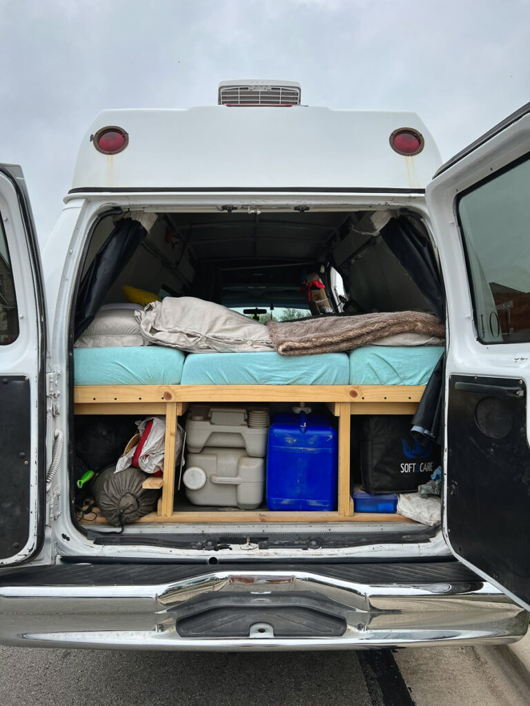 packed vanlife for example on what not to bring camping and what to bring 