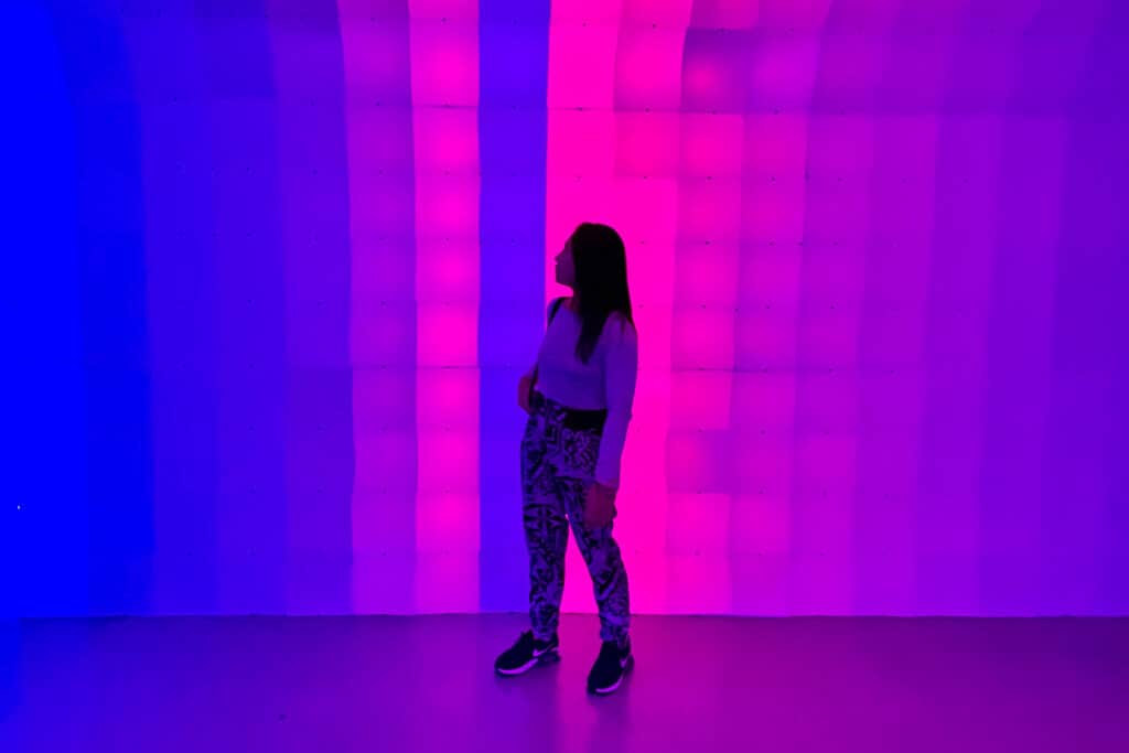 Colorful LED screen silhouette in Wonderspaces Austin Texas
