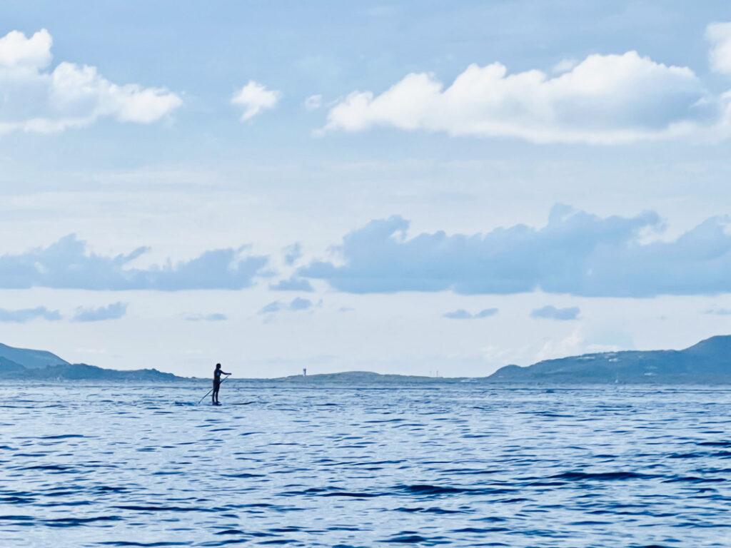 silhouette of a paddleboarder on the Caribbean sea