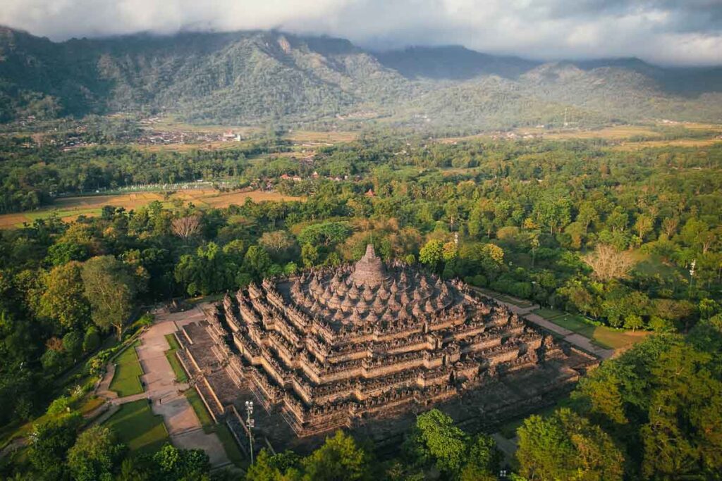 borobudur temple in java, where English is widely spoken