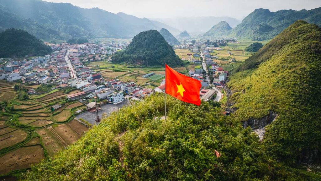vietnamese flag on hilltop