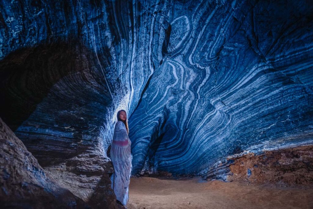 the main room of the blue cave of mae sot