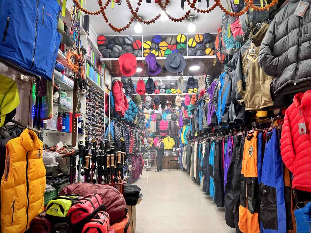 mountaineering gear shop to prepare for trekking tours in nepal
