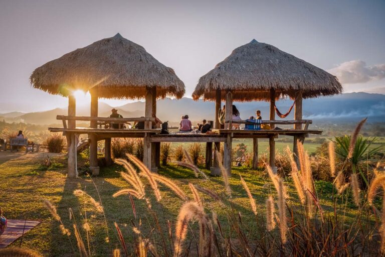 two huts, one of the best sunset attractions in pai thailand