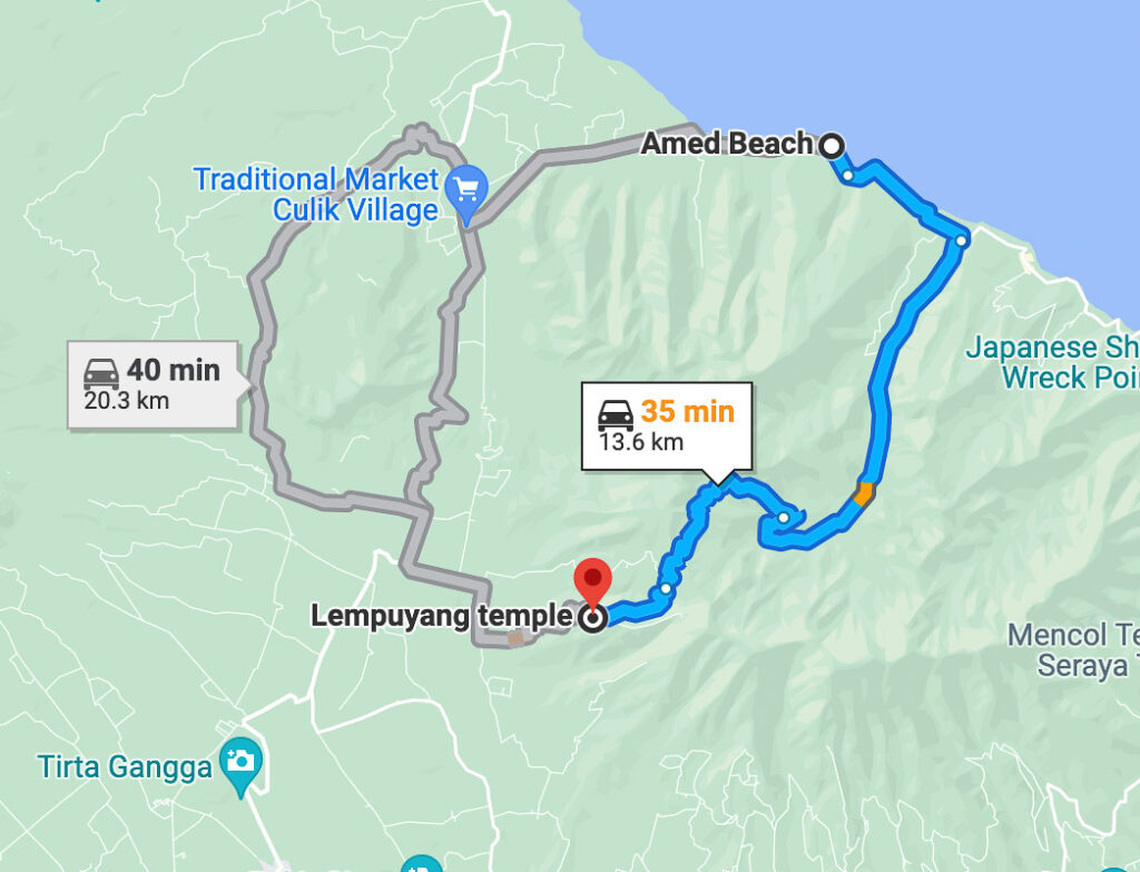 google maps location of th best route to lempuyang temple complex