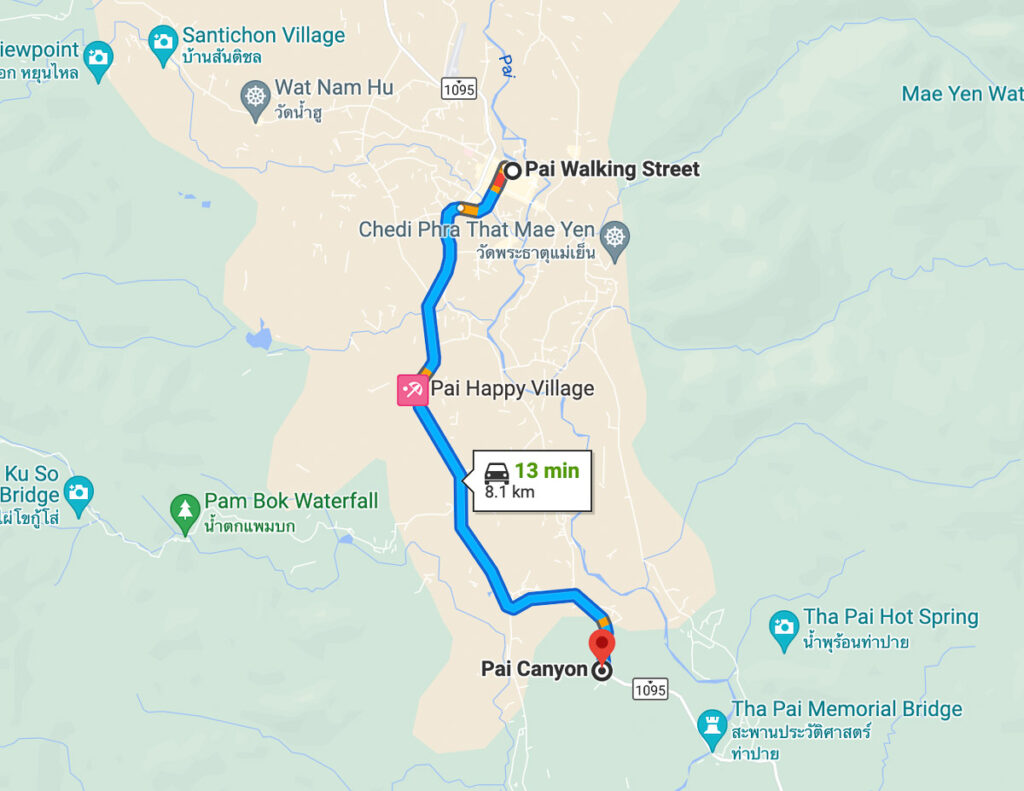map of pai canyon from the town of pai