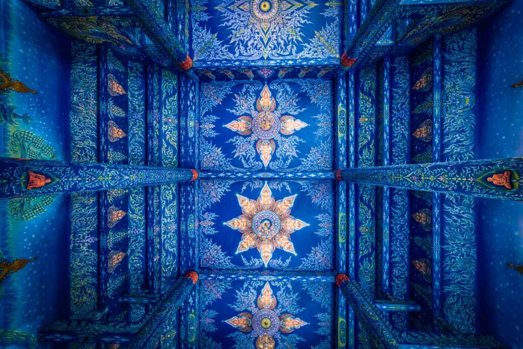 blue temple chiang rai interior ceiling view