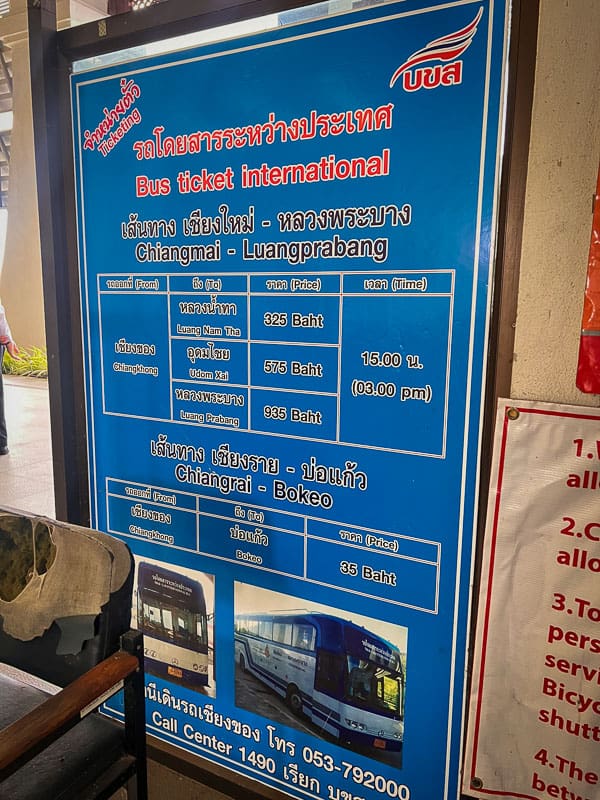 chiang mai thailand to luang prabang laos bus departure logistics