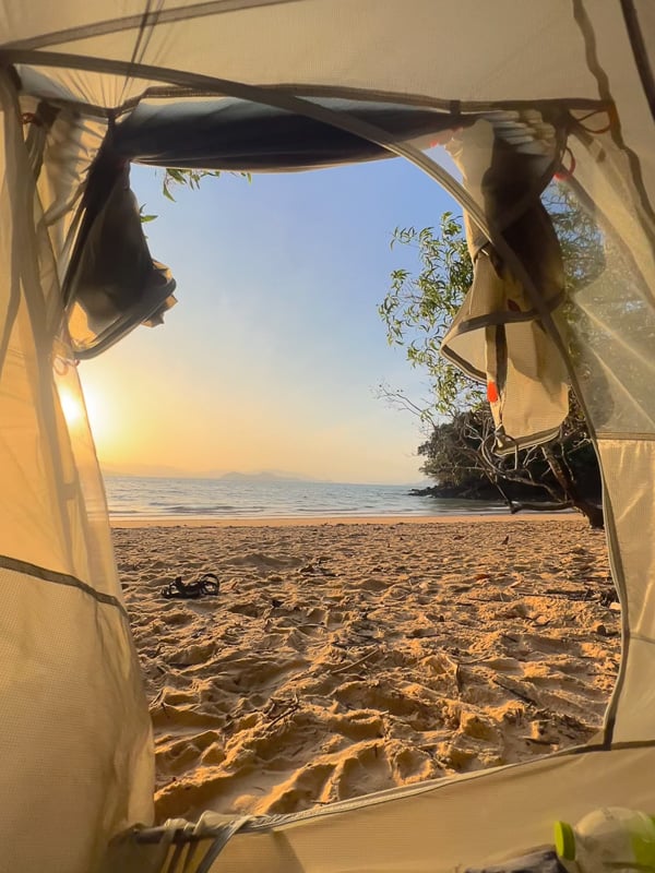 camping tent view on a secret beach on koh phayam