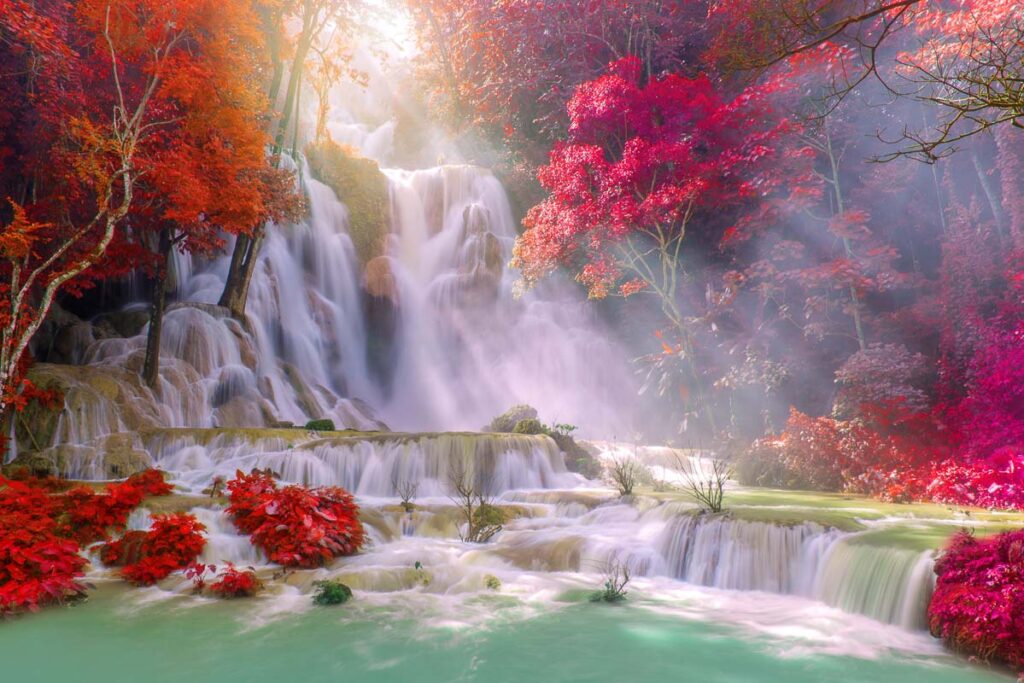 Waterfall in rain forest (Tat Kuang Si Waterfalls at Luang prabang)