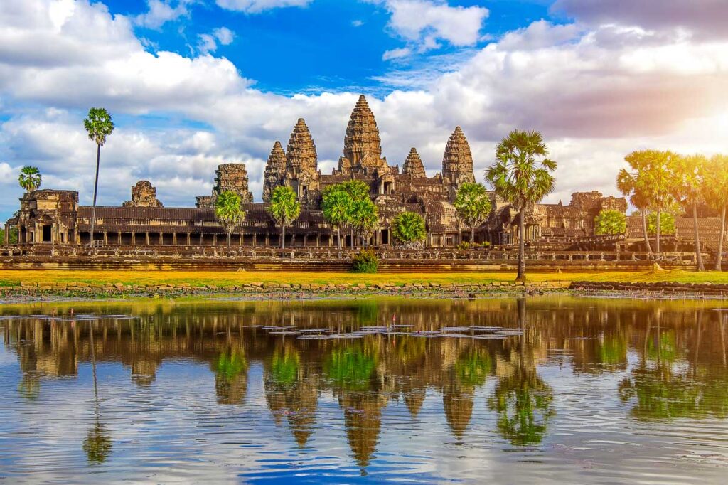 sunset view of angkor wat, cambodia. the largest religious landmark in the world
