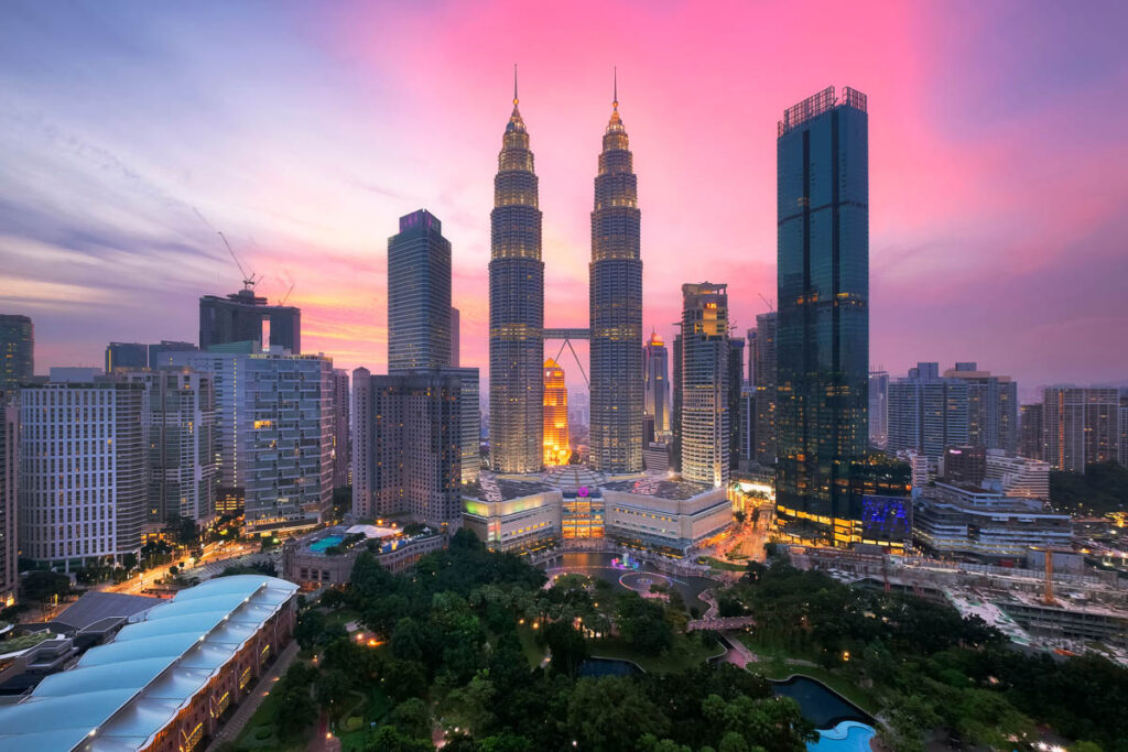 aerial view of petronas tower in malaysia, once the tallest building landmark in southeast asia