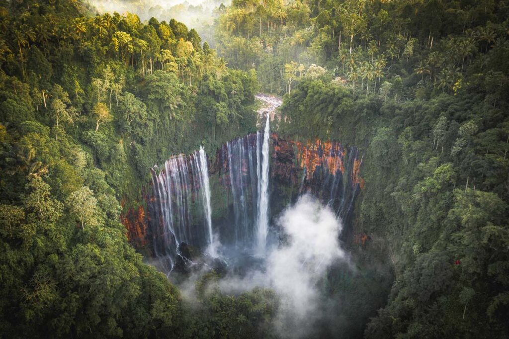 aerial view of tumpak sewu in Indonesia, one of the most famous natural landmarks in southeast asia