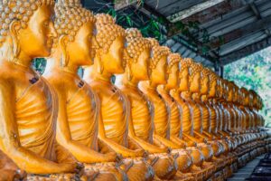 Big Buddha temple’s stunning gold-plated row of buddha statues