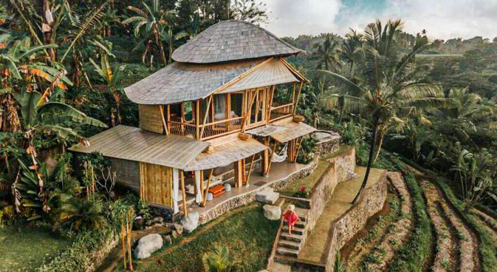 Camaya Bali bamboo hotel exterior drone shot
