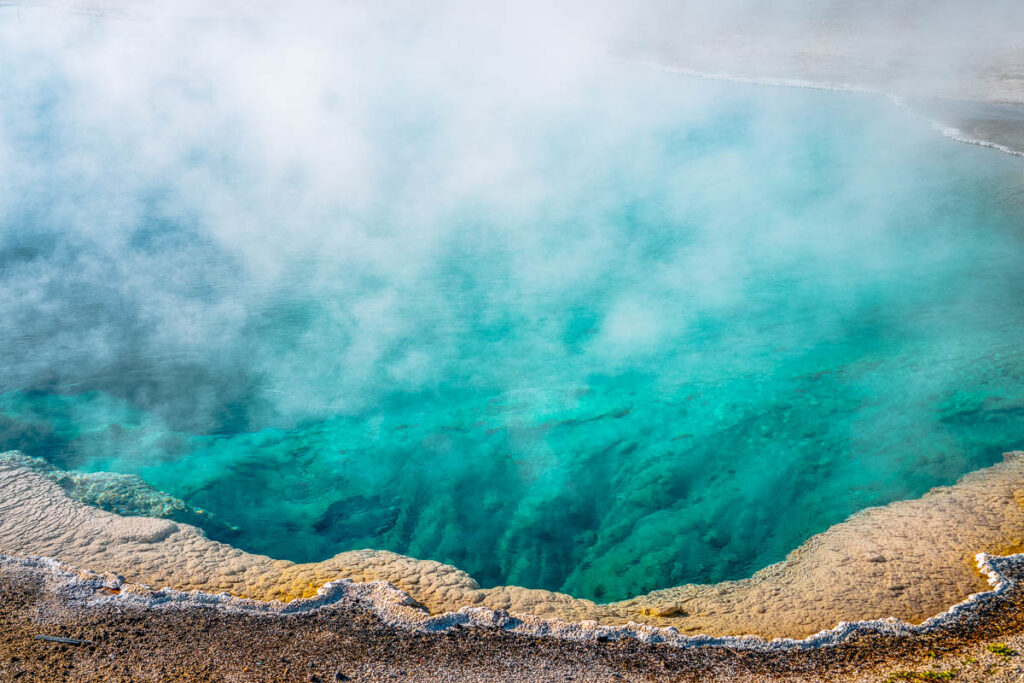 turquoise pool from the west thumb geyser basin in yellowstone national park
