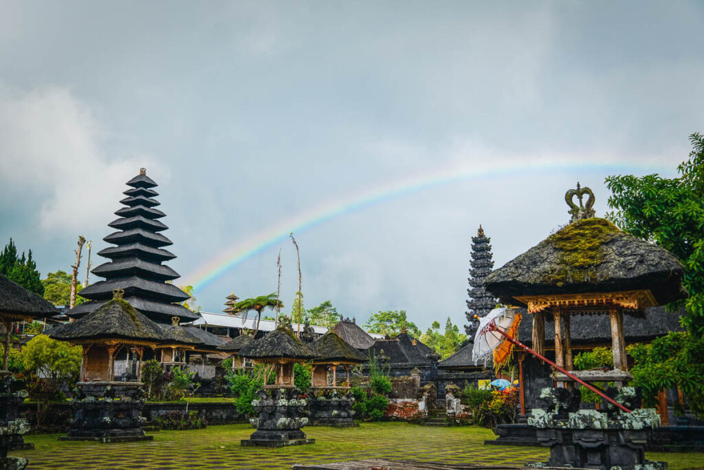 rainbow behind the besakih temple complex