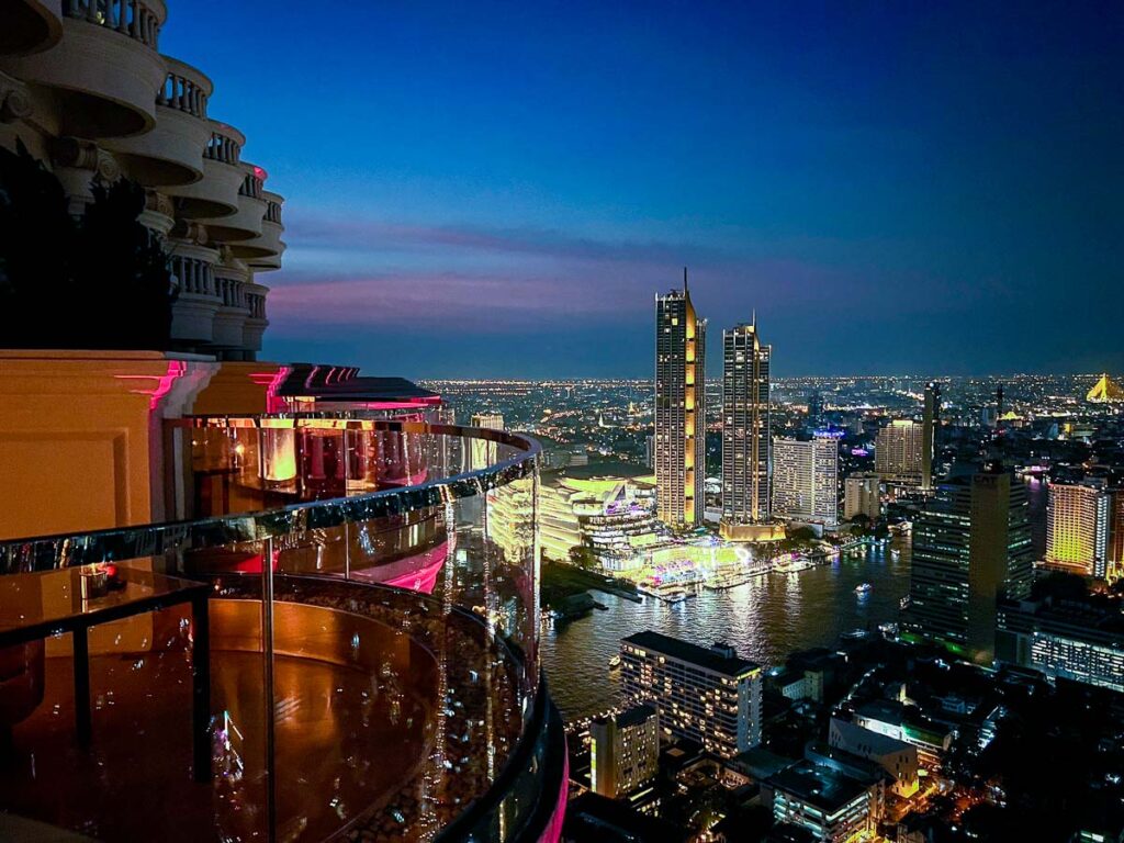 the bangkok skyline and riverside from the skybar