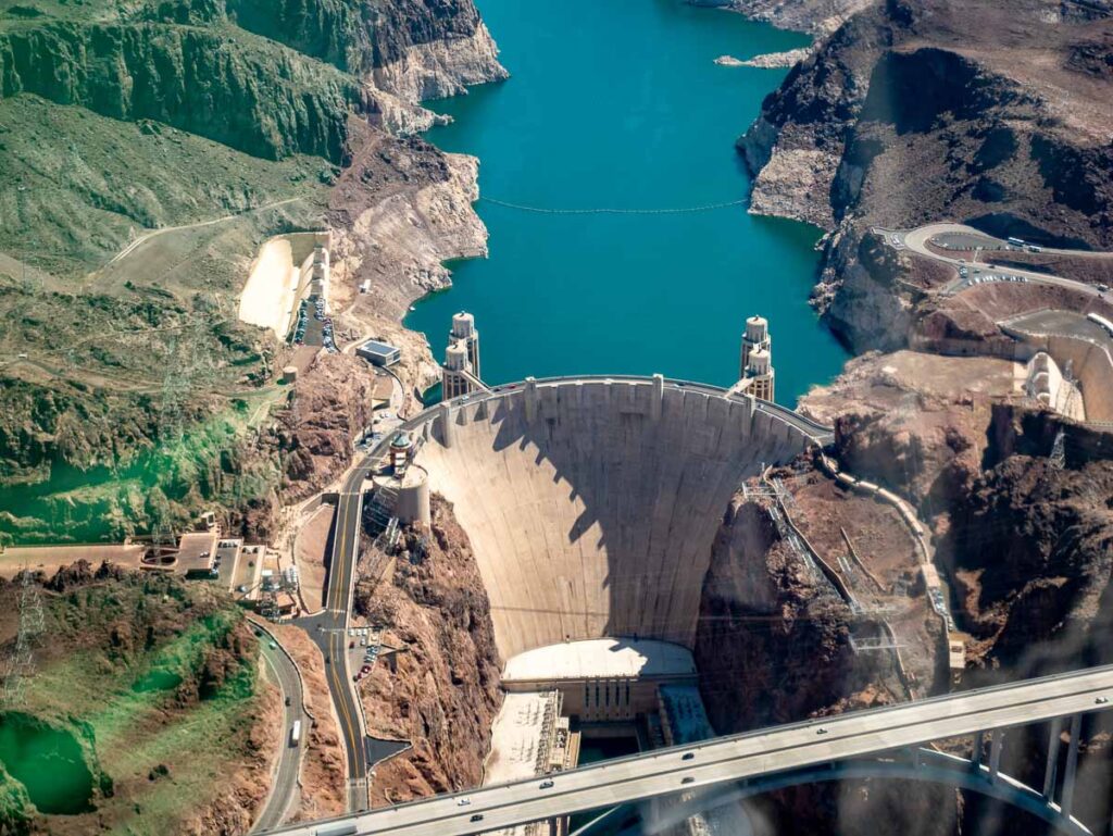 Hoover Dam helicopter tour aerial view of lake Mead