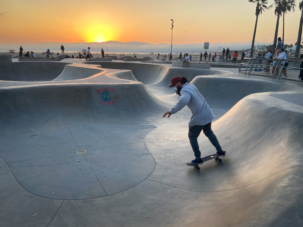 Venice skateboard park during the sunset