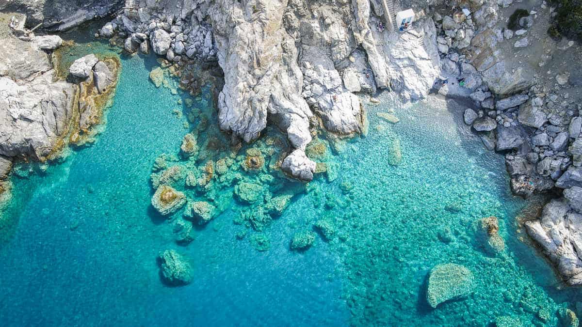 the clear waters of agia anna beach on amorgos island in greece