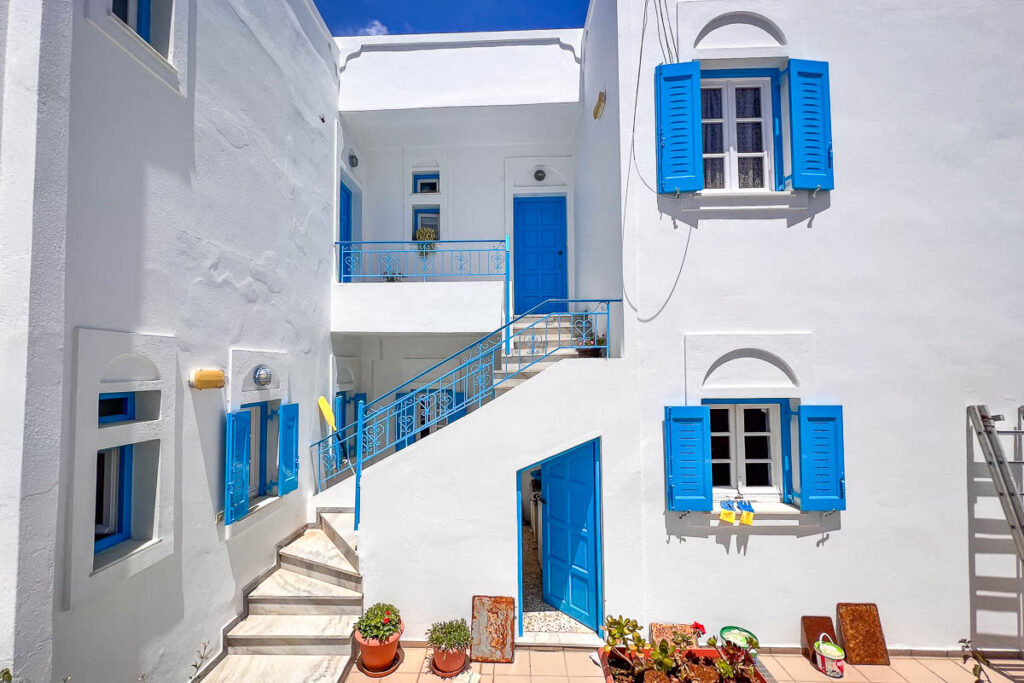 the white and blue buildings of the greek islands