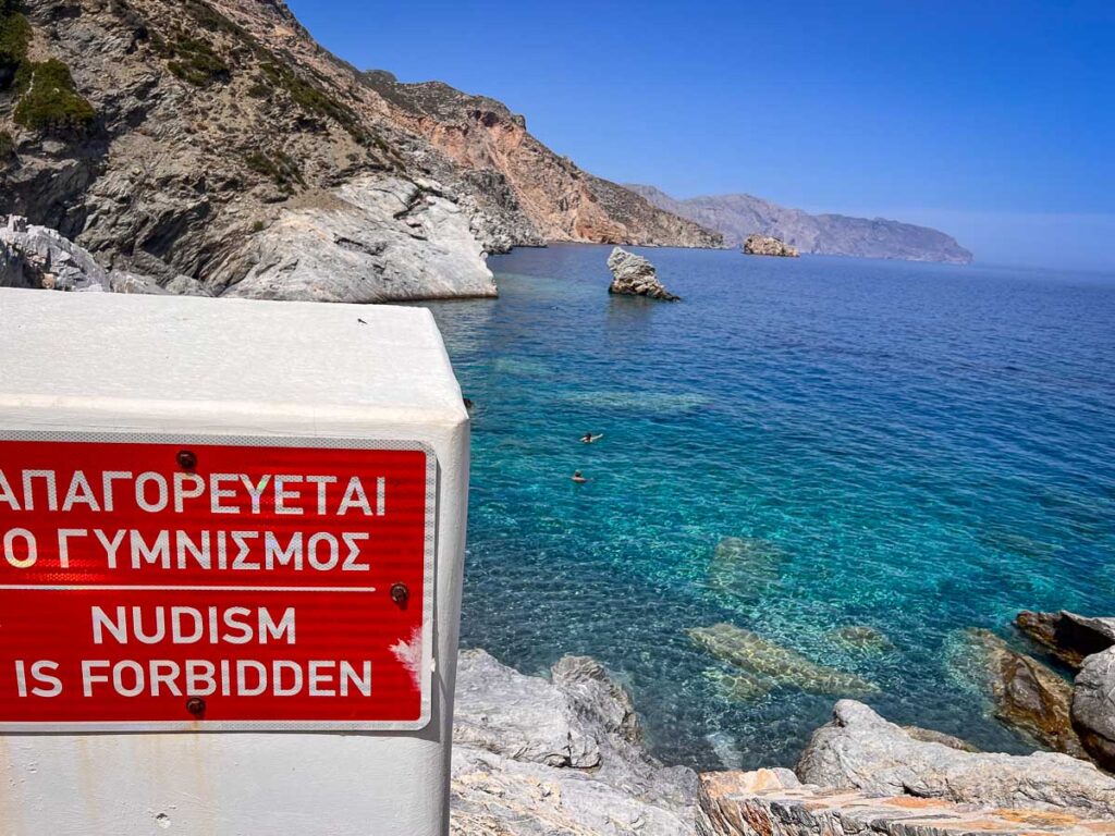 nudism prohibited sign in agia anna beach