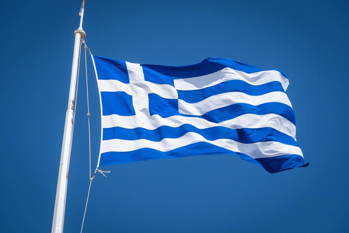 the greek flag flowing in the wind