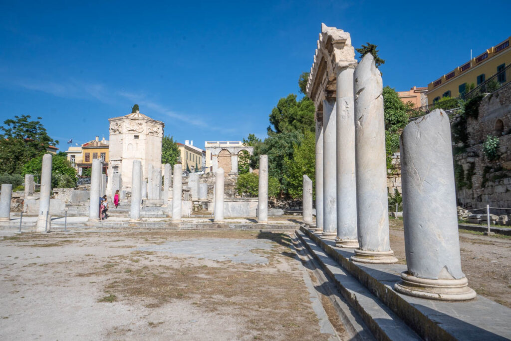 the leftover columns and ruins of the roman agora
