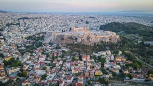 the acropolis, the most historical site of athens in the sunset glow