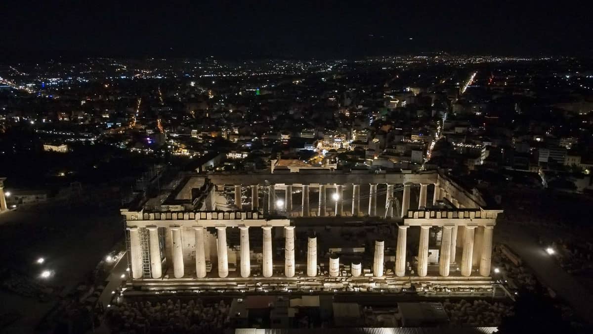 most famous athens historical site, parthenon by night