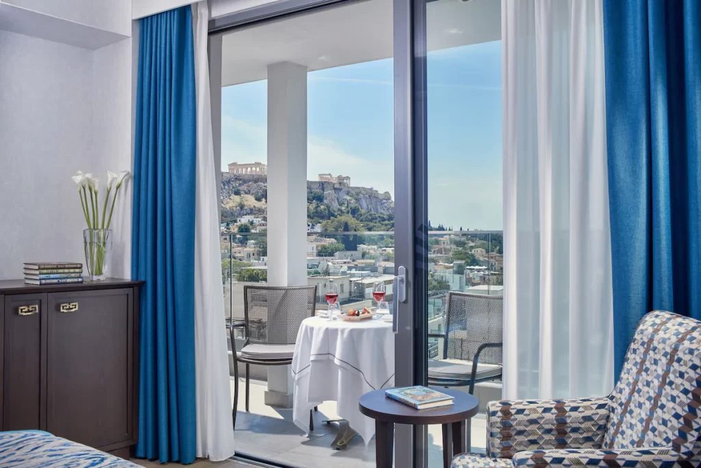 acropolis view from interior room in electra metropolis one of the best 5 star hotels in athens