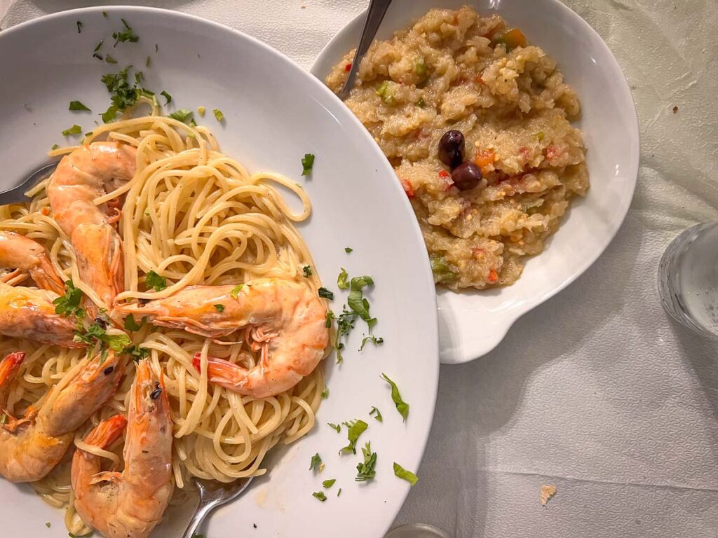 fresh seafood pasta on the islands of greece