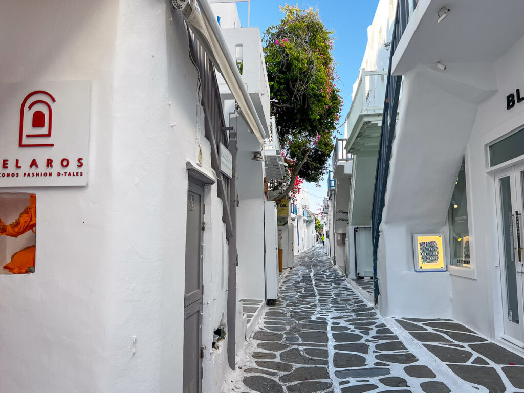 mykonos town white buildings with empty streets