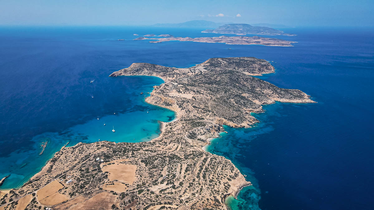 entire koufinisia island from an aerial view