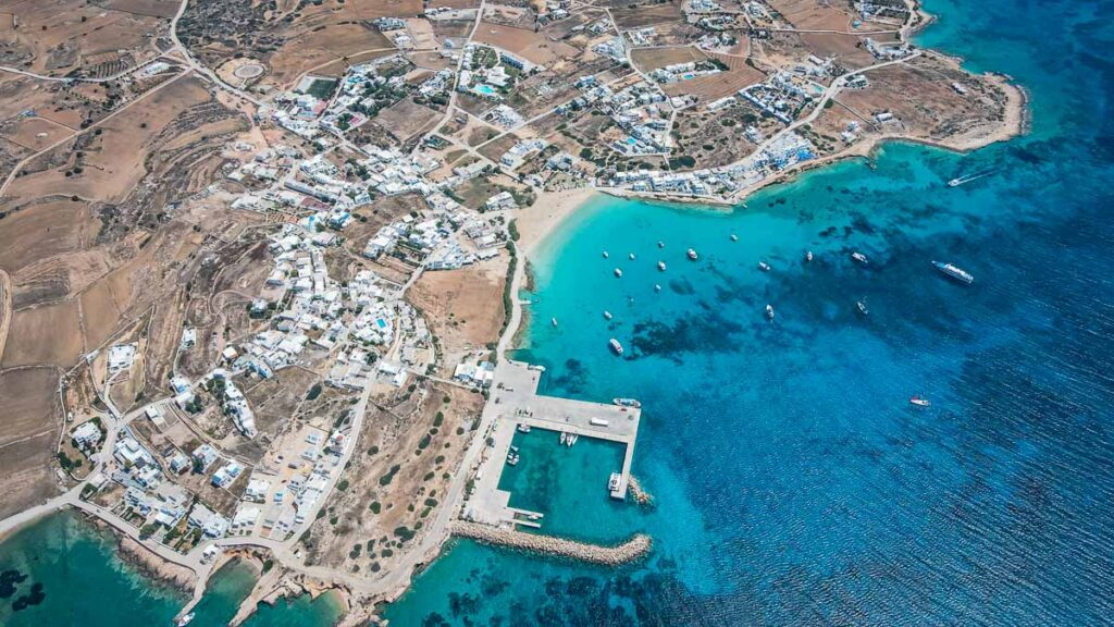 aerial view of ano Koufonisia port and chora