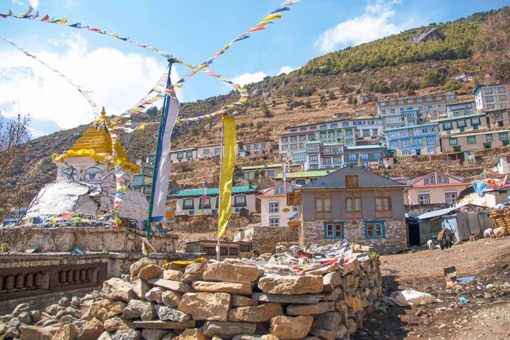 Colorful Prayer Flags at Everest Base Camp's namche bazaar