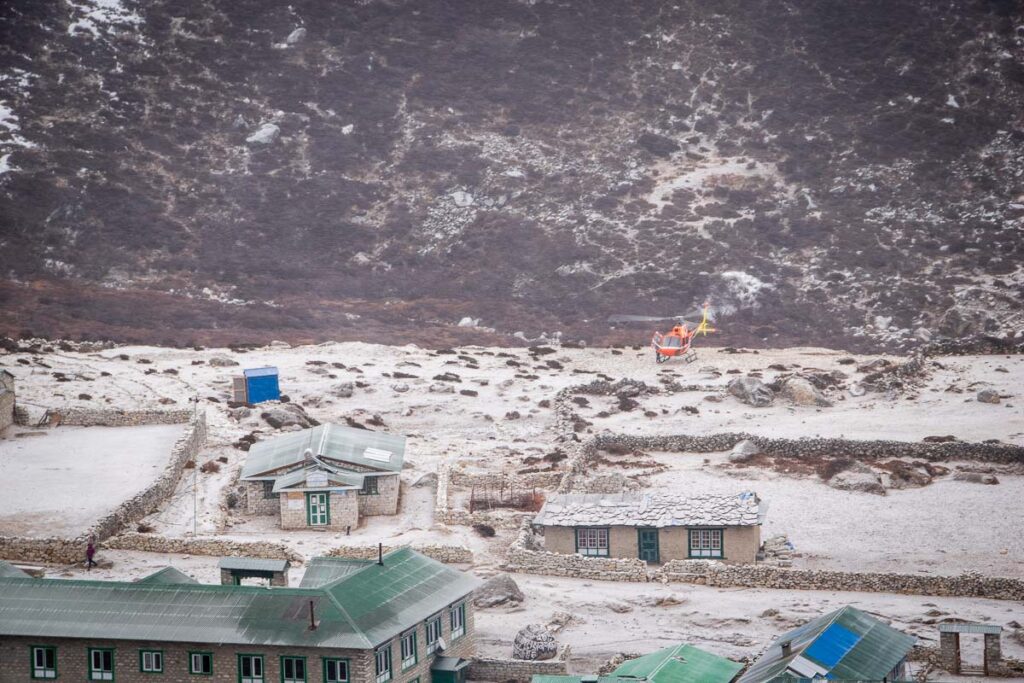 Helicopter Landing on Mount Everest's base camp trail