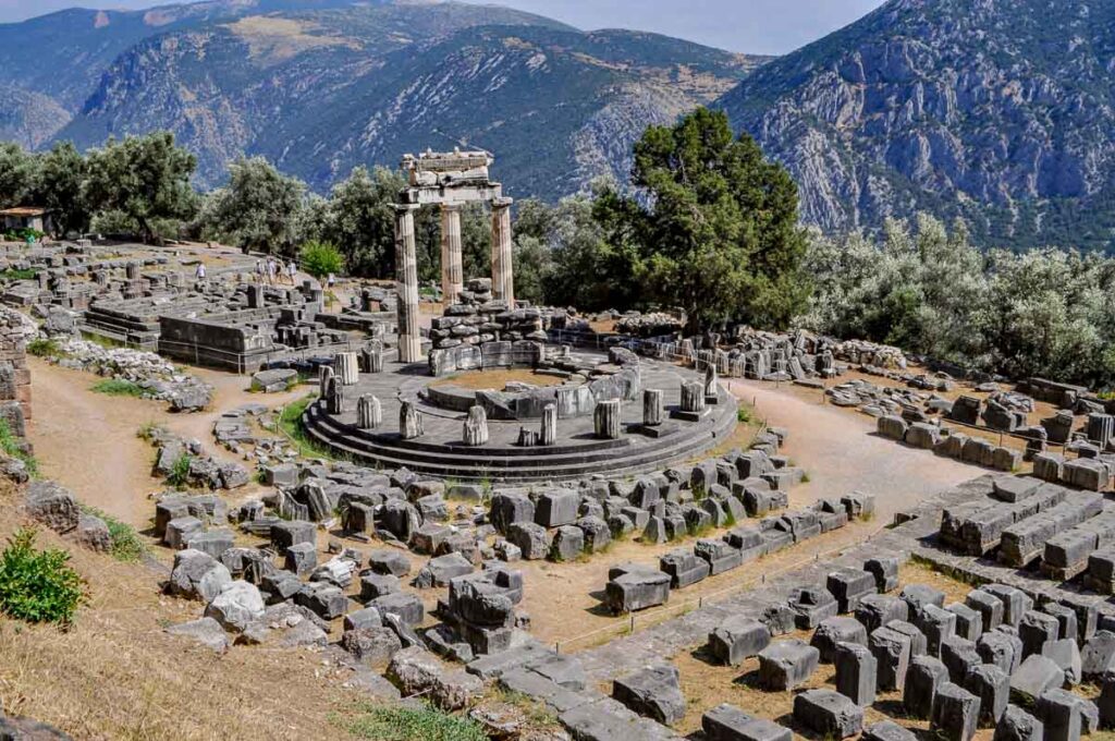 views of the ruins of delphi from athens on mainland Greece