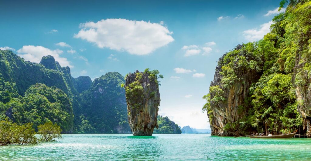James Bond island in Thailand on a sunny day
