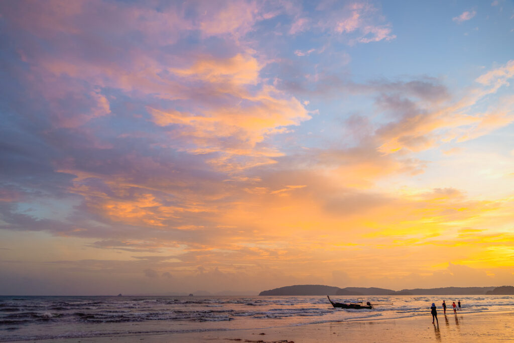Sunrise on the Thailand beach of phi phi island