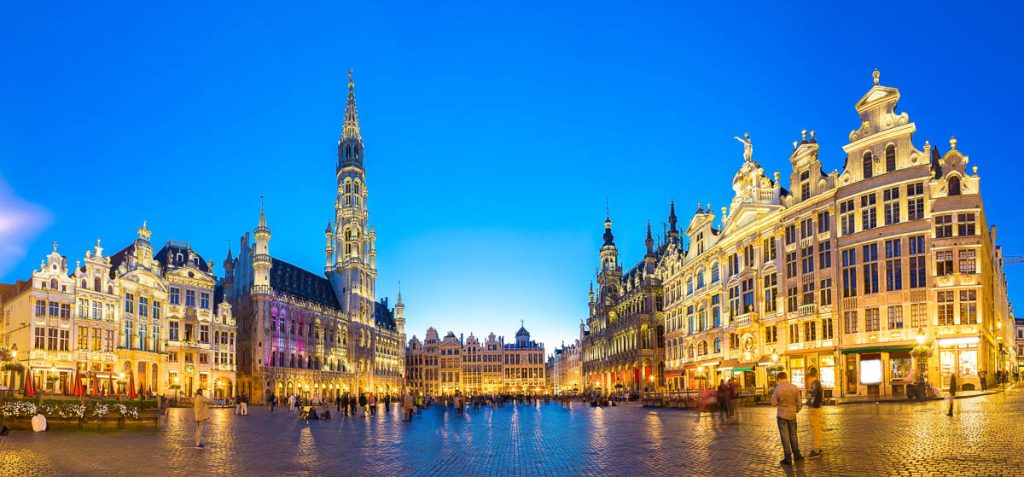 Panorama The Grand Place in Brussels in a beautiful summer nigth, Belgium