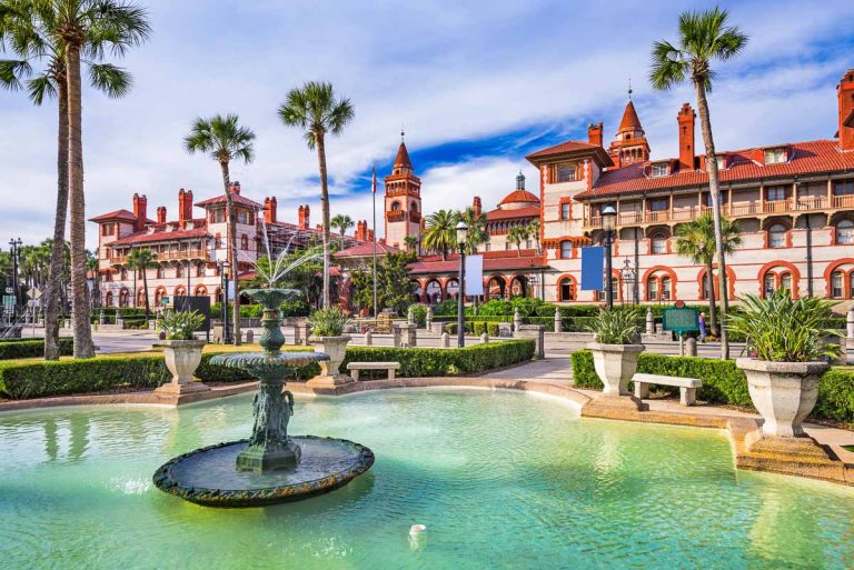 Florida, St. Augustine historic skyline with Spanish-colonial architecture