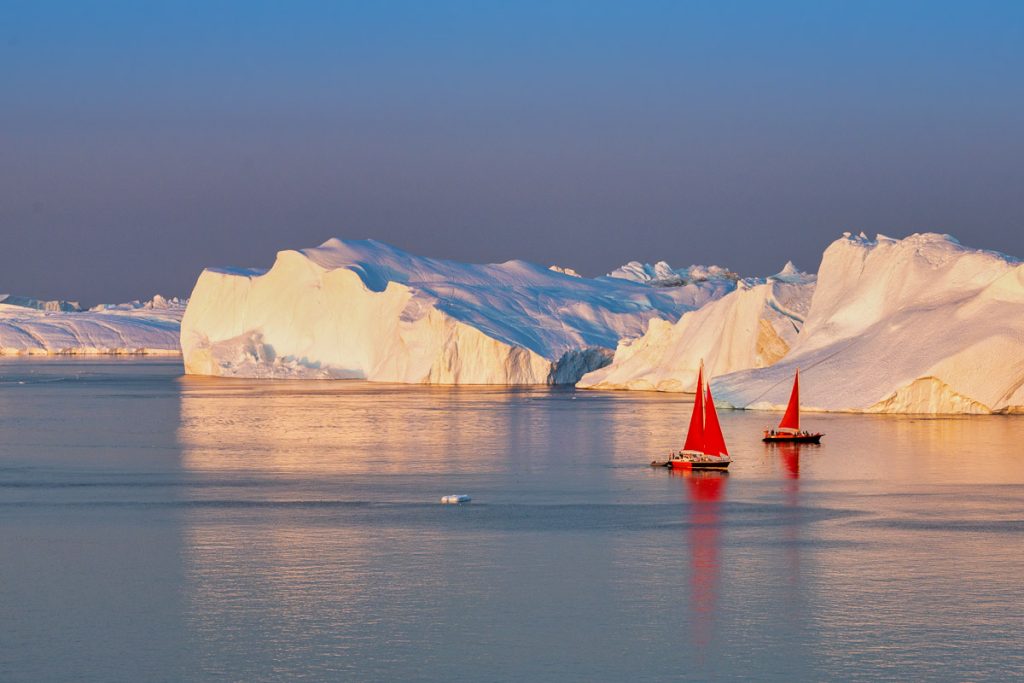 Greenland Ilulissat glaciers at fjord Disco Bay West Greenland