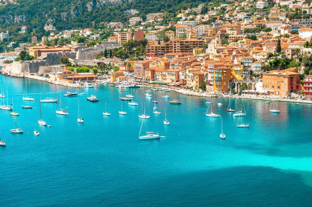 View of luxury resort Villefranche-sur-Mer, Cote d'Azur, french reviera, Provence, near Nice and Monaco