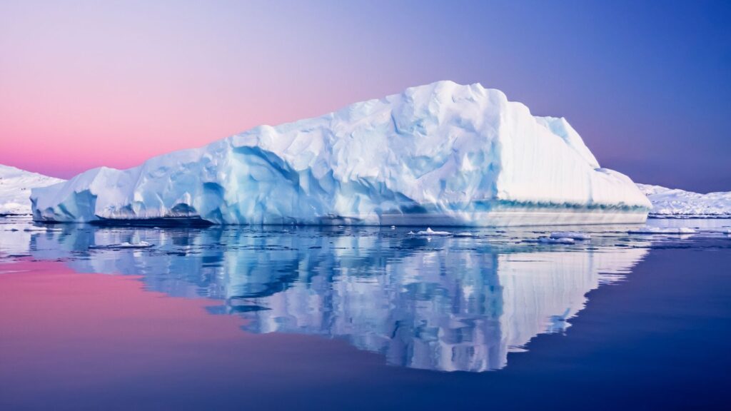 Antarctic Glacier sunset sky