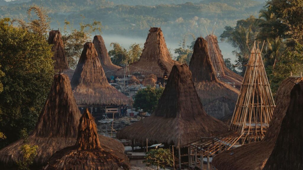 Indonesia, Dawn in Sumba Praijing Traditional Village